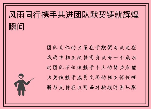 风雨同行携手共进团队默契铸就辉煌瞬间